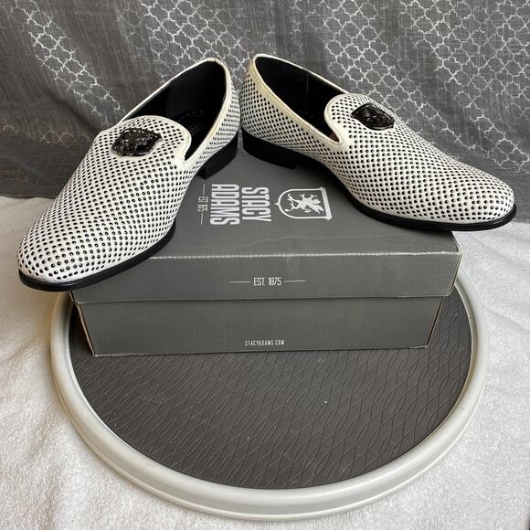 Stacy Adams Swagger Loafers Mens 9M White Slip On Studded Loafers Old Hollywood - Picture 1 of 11